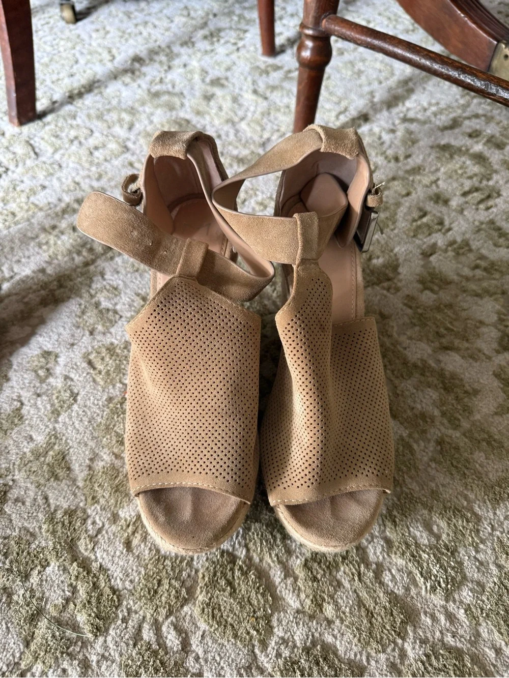 Marc Fisher Perforated Tan Espadrille Wedge Sandals